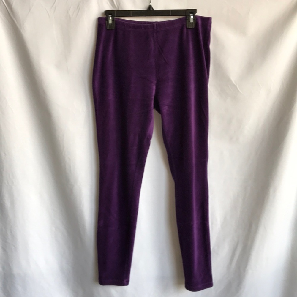 Purple ribbed leggings, size L